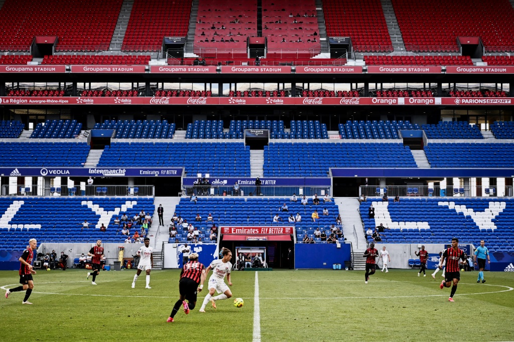 Vue des tribunes vides pendant le match de Lyon contre Nice
