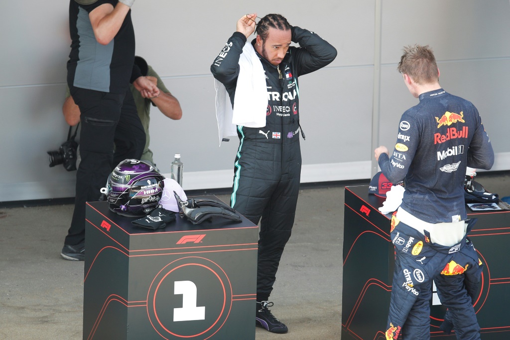Le Britannique Lewis Hamilton (Mercedes) lors des qualifications du GP d'Espagne