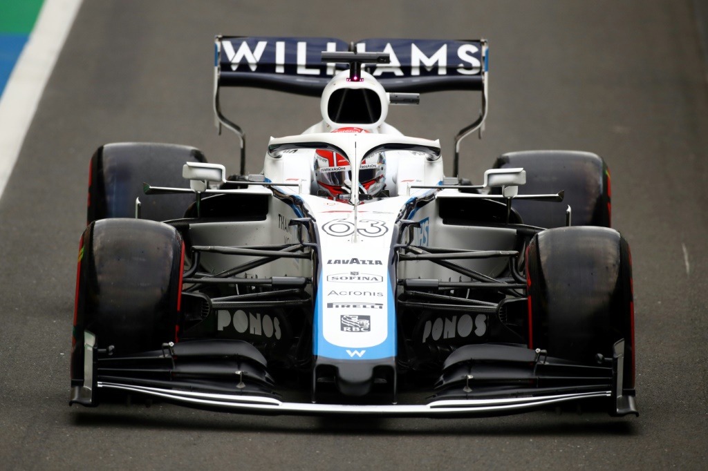 La Williams du Britannique George Russell lors d'une séance d'essais libres au GP des 70 ans de la F1