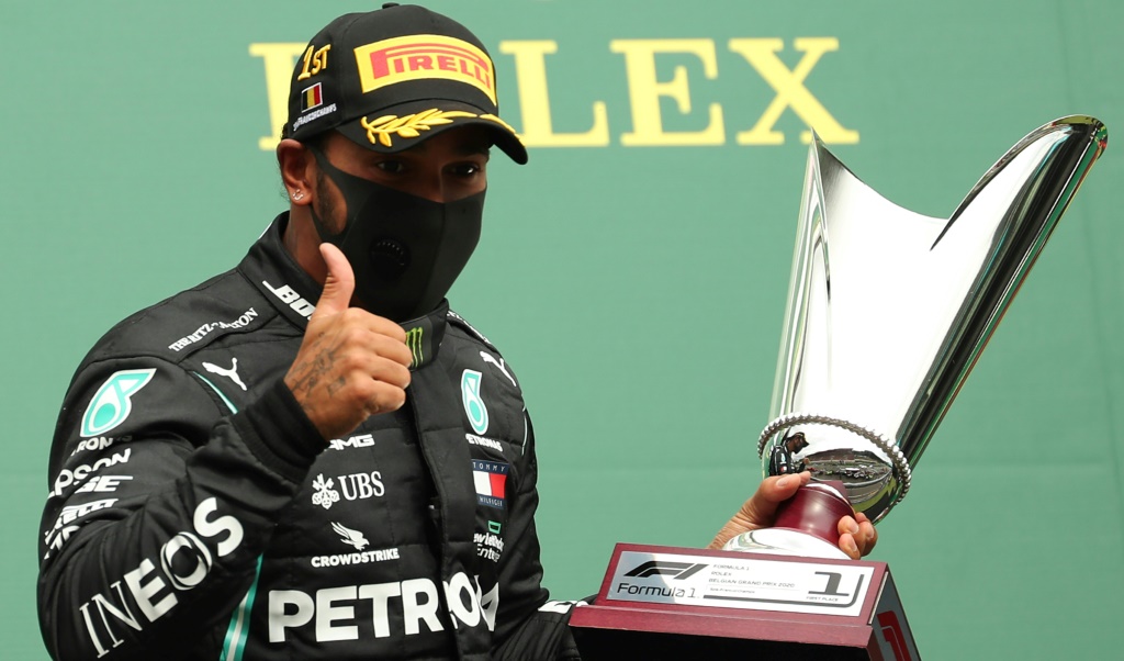 Le pilote Mercedes Lewis Hamilton vainqueur du GP de Belgique sur le circuit de Spa-Francorchamps
