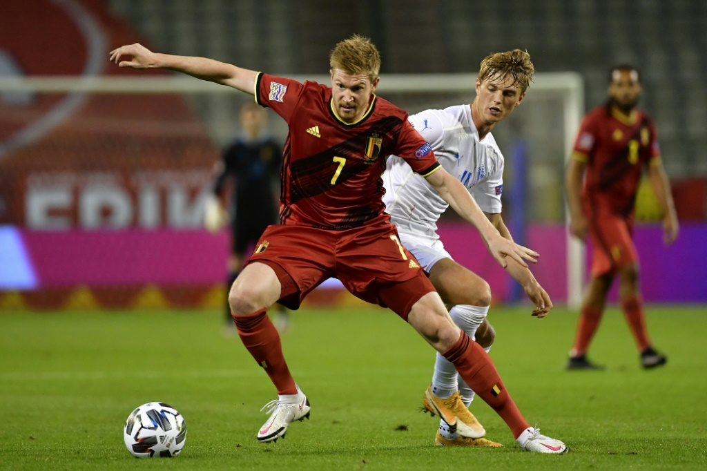 Le milieu de terrain belge Kevin De Bruyne face à l'Islande en Ligue des nations