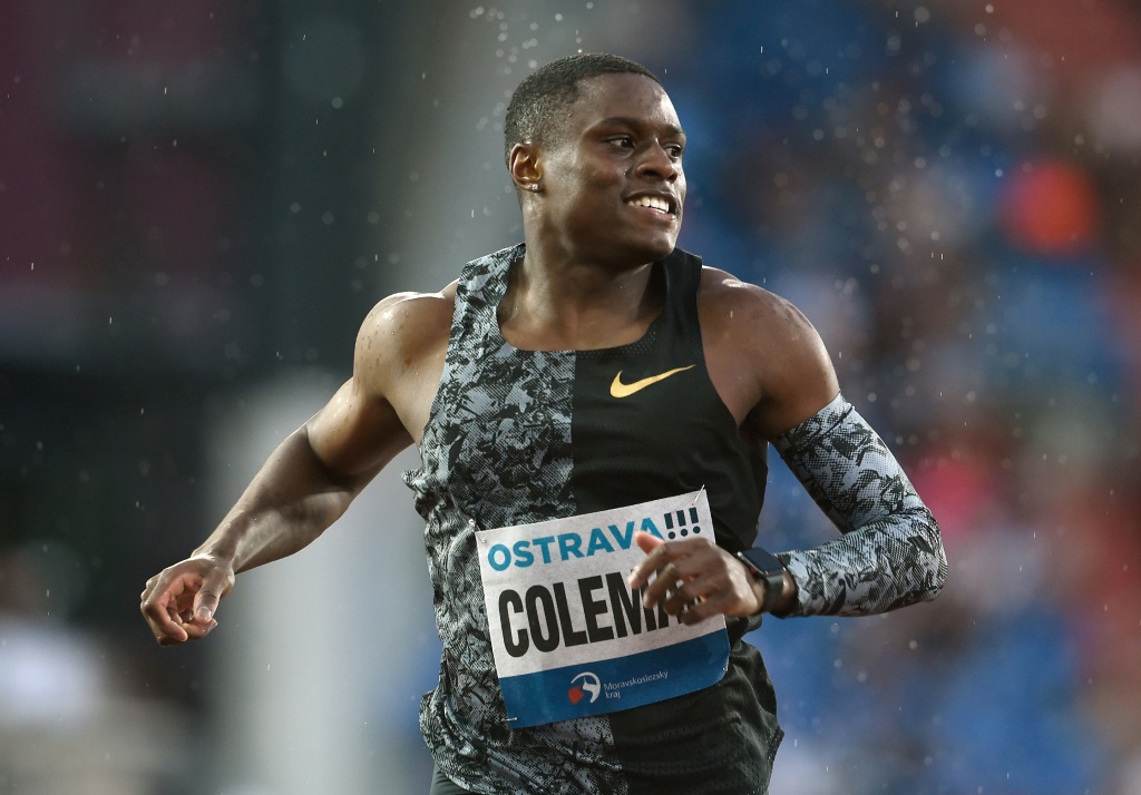 L'Américain Christian Coleman lors du 200 m du meeting d'Ostrava