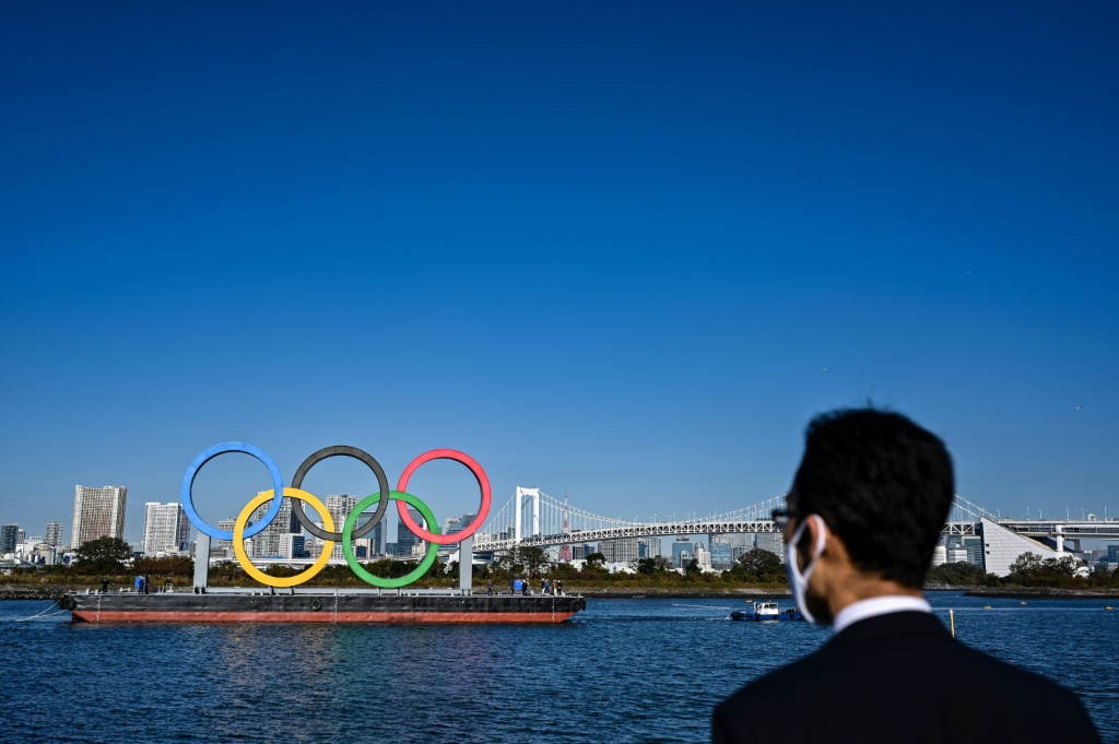 Les anneaux olympiques à Tokyo le 1er décembre 2020