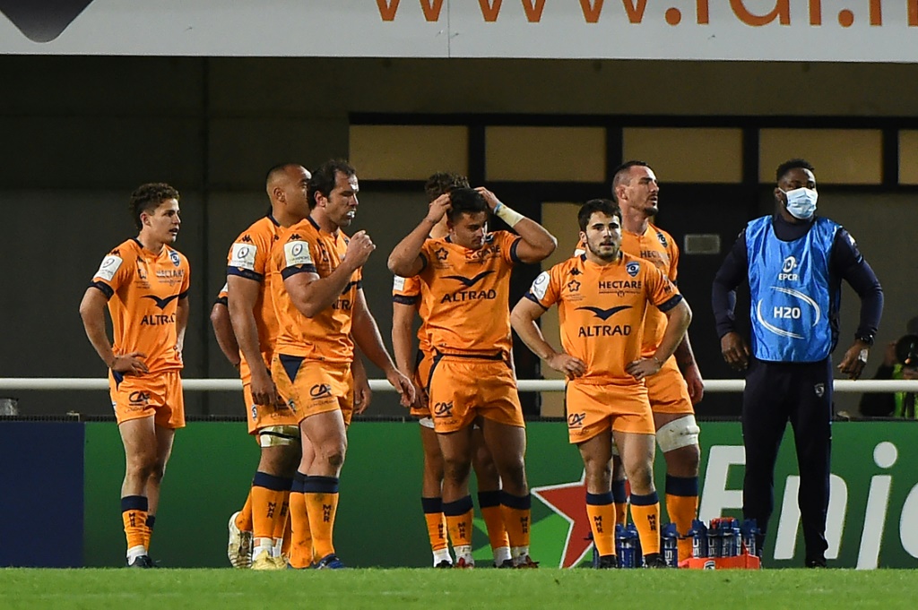 La déception des joueurs de Montpellier après leur défaite face au Leinster lors du match de groupes de la Coupe d'Europe à domicile