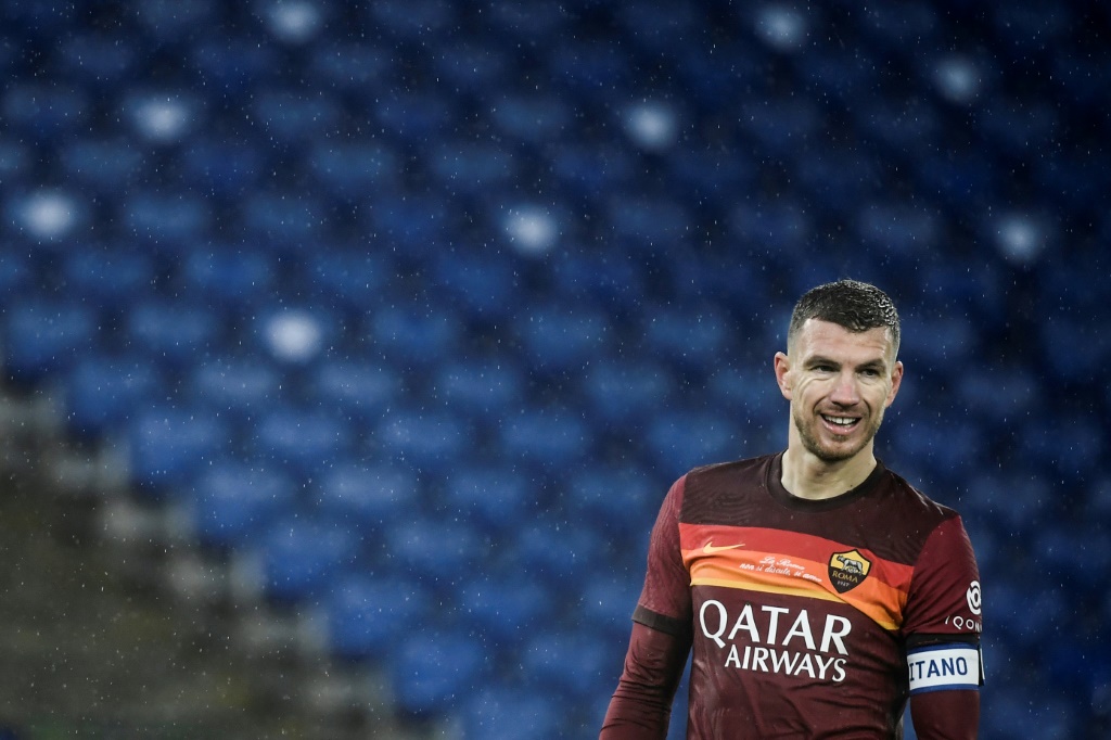 L'attaquant bosnien de la Roma Edin Dzeko lors d'un match contre la Sampdoria