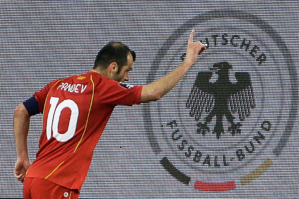L'attaquant macédonien Goran Pandev buteur lors du match de qualification à la Coupe du monde 2022 face à l'Allemagne