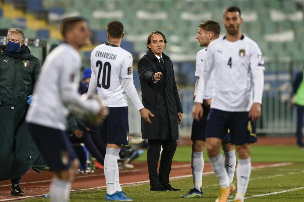 Le sélectionneur italien Roberto Mancini lors du match des éliminatoires de la Coupe du monde 2022