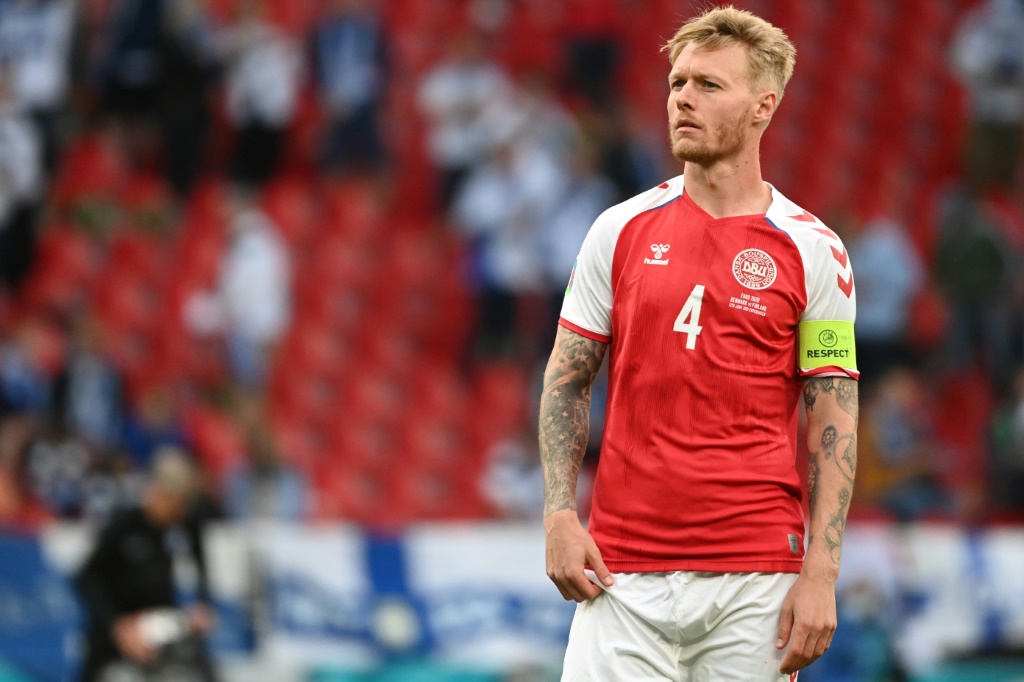 Le capitaine du Danemark Simon Kjaer lors du match del'Euro contre la Finlande à Copenhague