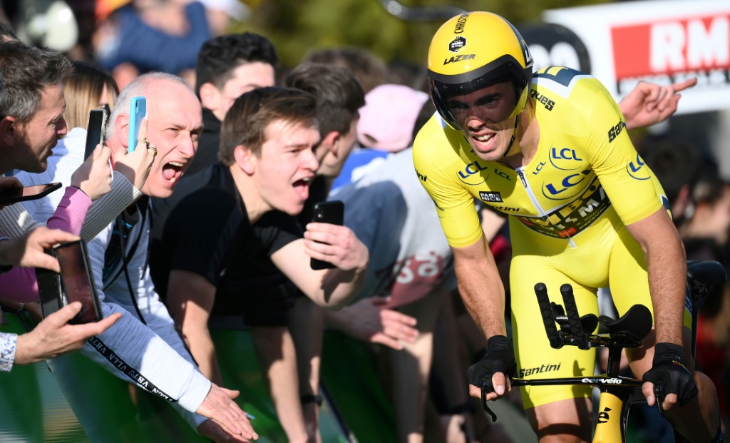 Le Français Christophe Laporte, lors de la 4 étape de Paris-Nice, un contre-la-montre entre Domerat et Montluçon, le 9 mars 2022