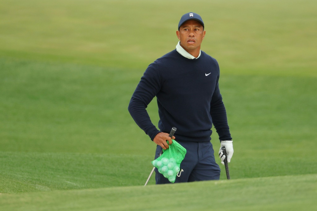 Tiger Woods à l'entraînement sur le parcours du Masters d'Augusta