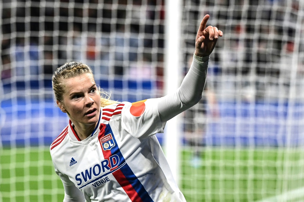 La joie de l'attaquante norvégienne de Lyon Ada Hegeberg