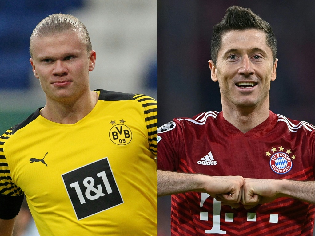Photo combinée des stars de Dortmund Erling Haaland et du Bayern Munich Robert Lewandowski crée le 21 avril 2022