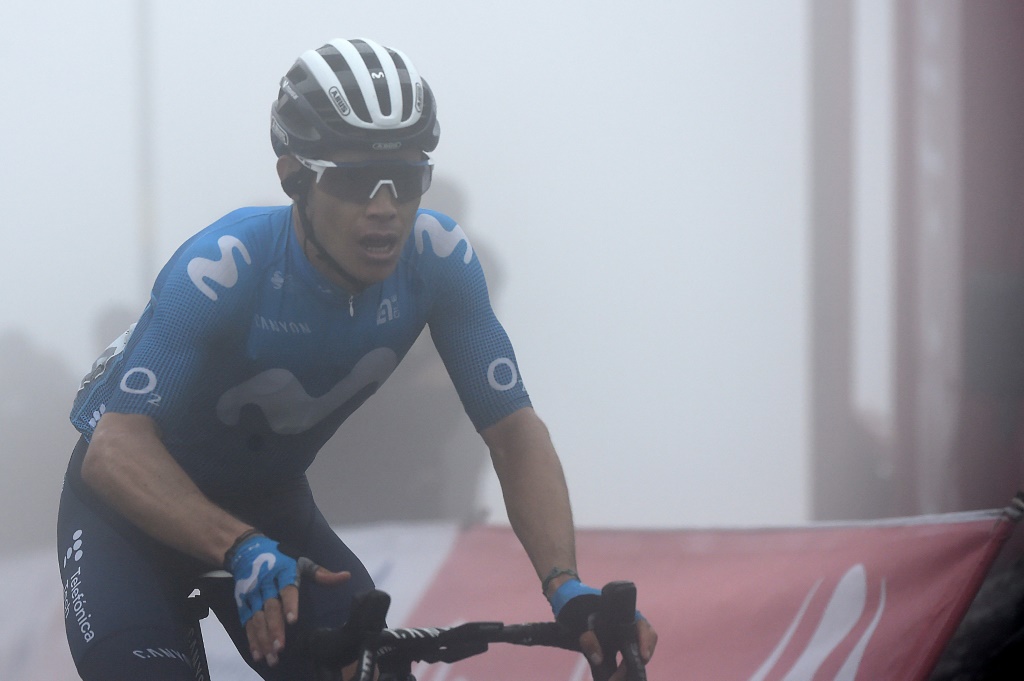 Le Colombien Miguel Angel Lopez (Movistar) sur le Tour d'Espagne à Pola de Lena, le 2 septembre 2021
