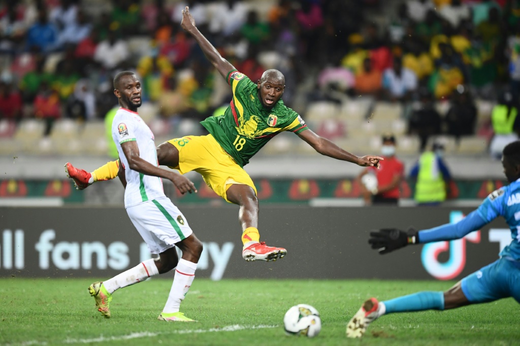 Ibrahima Koné lors de la Coupe d'Afrique des nations et le match du Mali contre la Mauritanie dans le groupe F, le 20 février 2022 à Douala au Cameroun