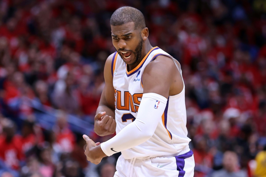 Le meneur des Suns Chris Paul lors de la victoire de Phoenix face aux Pelicans, le 22 avril 2022 à La Nouvelle-Orleans.