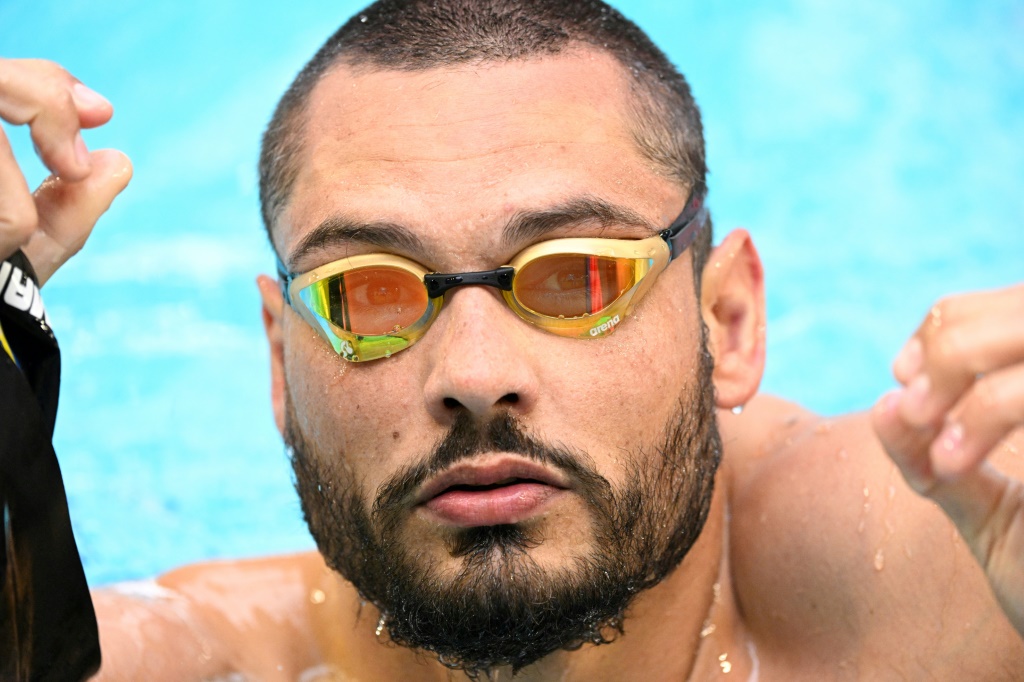 Florent Manaudou, lors de sa série du 50 m papillon des Championnats de France de natation, le 5 avril 2022 à Limoges