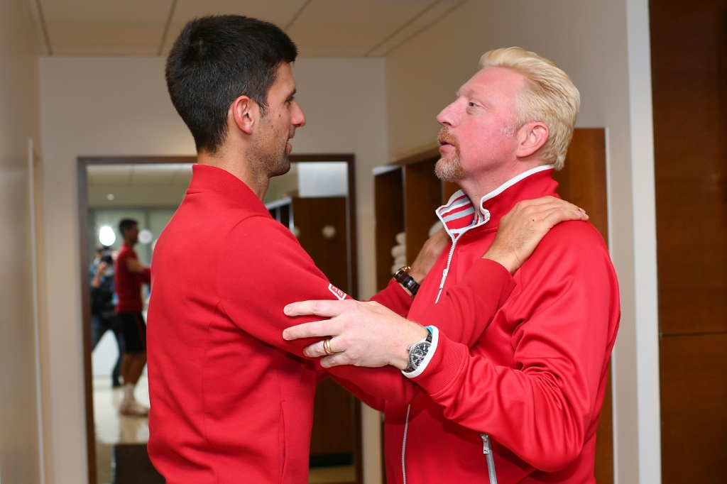 Boris Becker alors entraîneur de Novak Djokovic (g), le 5 juin 2016 à Paris