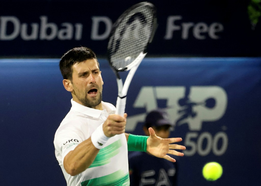 Le Serbe Novak Djokovic lors de son dernier match, le 24 février 2022 à Dubaï