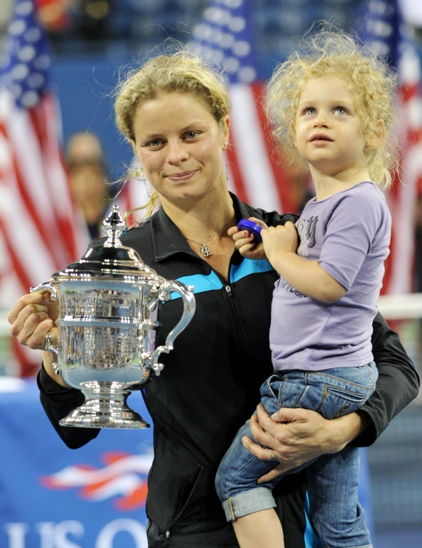 Kim Clijsters et sa fille Jada après sa victoire à l'US Open, le 11 septembre 2010 Flushing Meadows