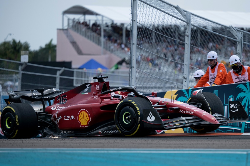 La Ferrari du Monégasque Charles Leclerc lors de la 1re séance d'essais du GP de Miami