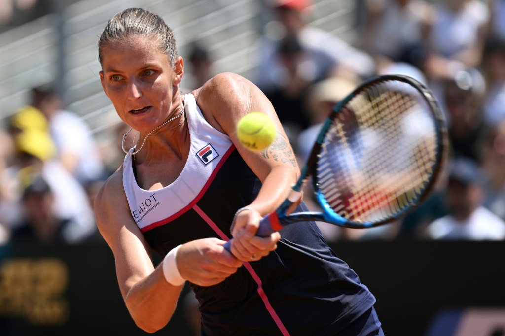 La Tchèque Karolina Pliskova contre la Suissesse Jil Teichmann au 1er tour du tournoi de Rome, le 11 mai 2022