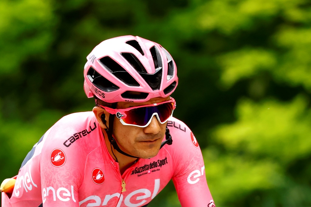 L'Equatorien Richard Carapaz leader du Giro, lors de la 18e étape entre Borgo Valsugana et Trévise, le 26 mai 2022