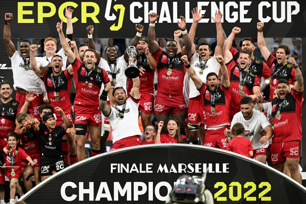Les Lyonnais vaibqueurs du Challenge européen contre Toulon au stade Vélodrome à Marseille, le 27 mai 2022