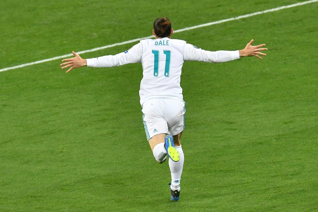 La joie du Gallois Gareth Bale après son retourné acrobatique pour le Real Madrid en finale de la Ligue de la champions contre Liverpool