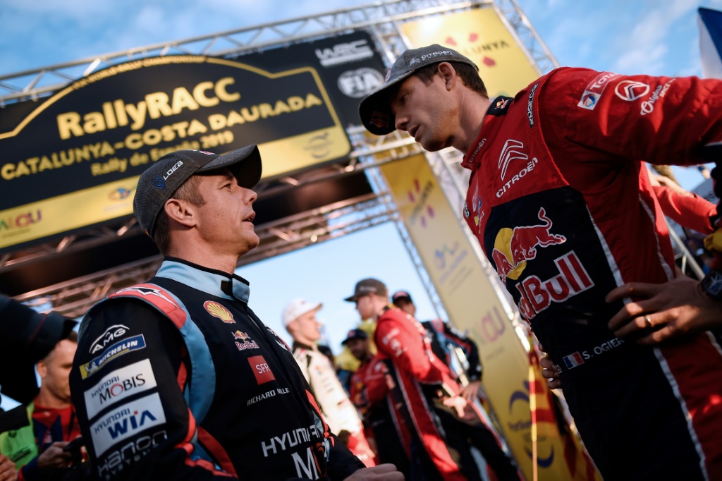 Sébastien Loeb (à gauche) et Sébastien Ogier lors de la présentation du rallye de Catalogne le 24 octobre 2019 à Salou
