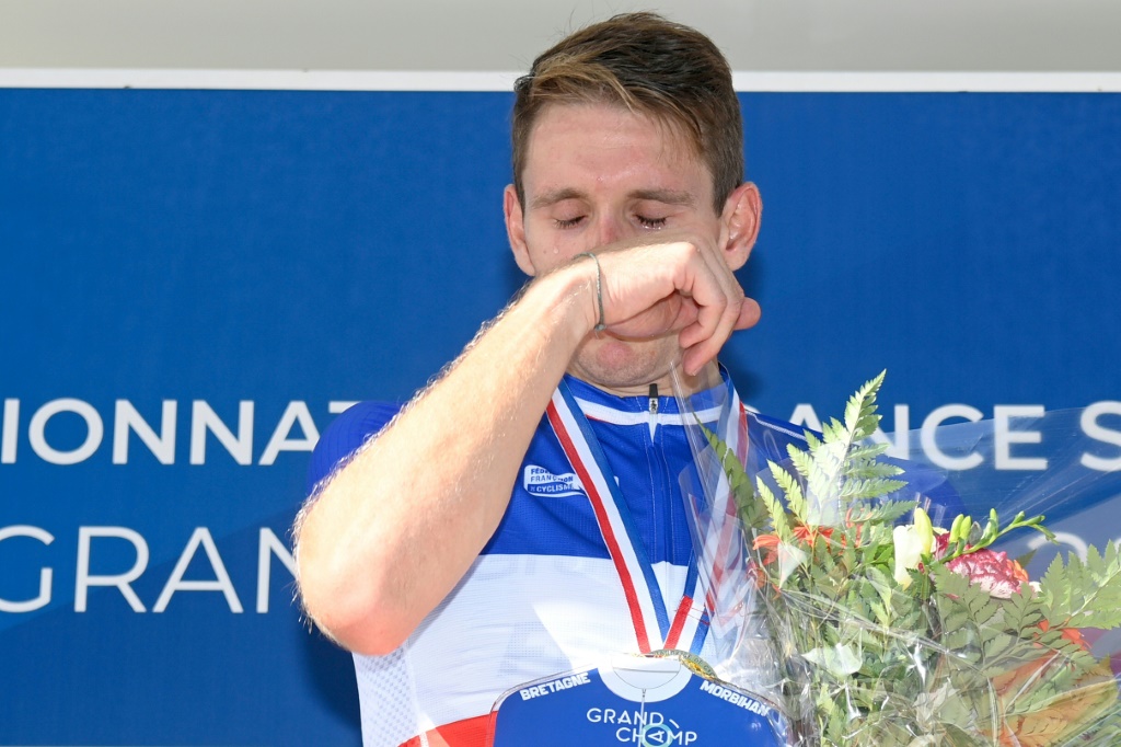 Arnaud Demare après sa troisième et dernière victoire en date aux Championnats de France le 23 août 2020 à Grand-Champ