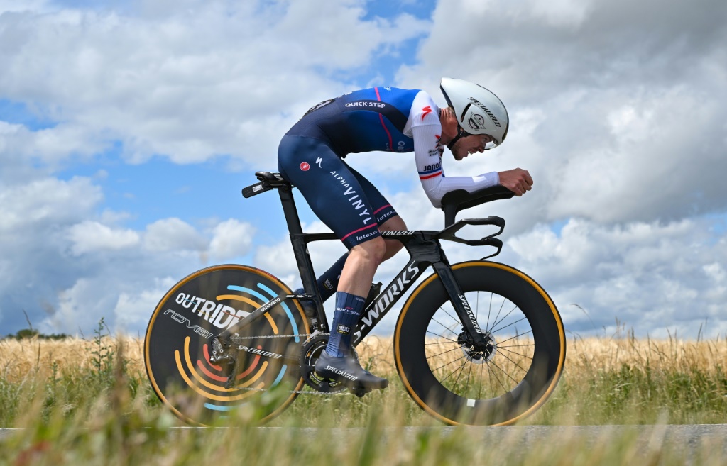 Rémi Cavagna (Quick-Step) dans le contre-la-montre du Critérium du Dauphiné le 8 juin 2022 entre Montbrison et La Batie d'Urfe