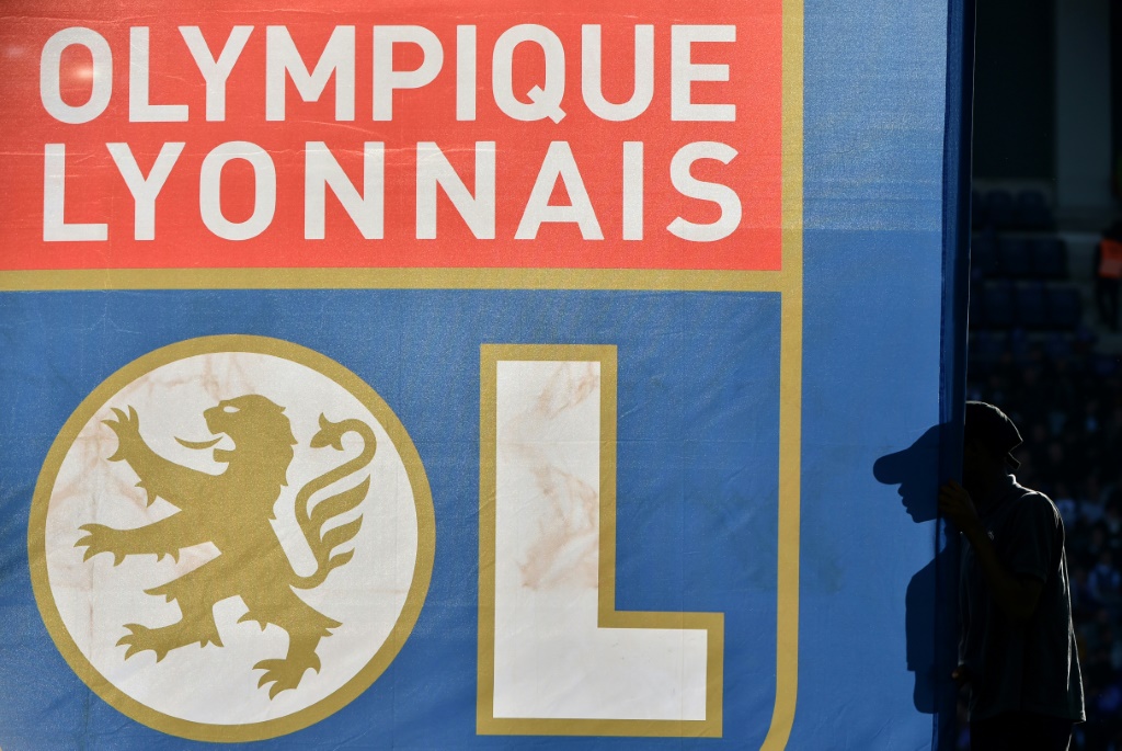 Une banderole frappée du logo du club de football de l'Olympique lyonnais lors du match de L1 contre Toulouse le 29 octobre 2016 à Toulouse