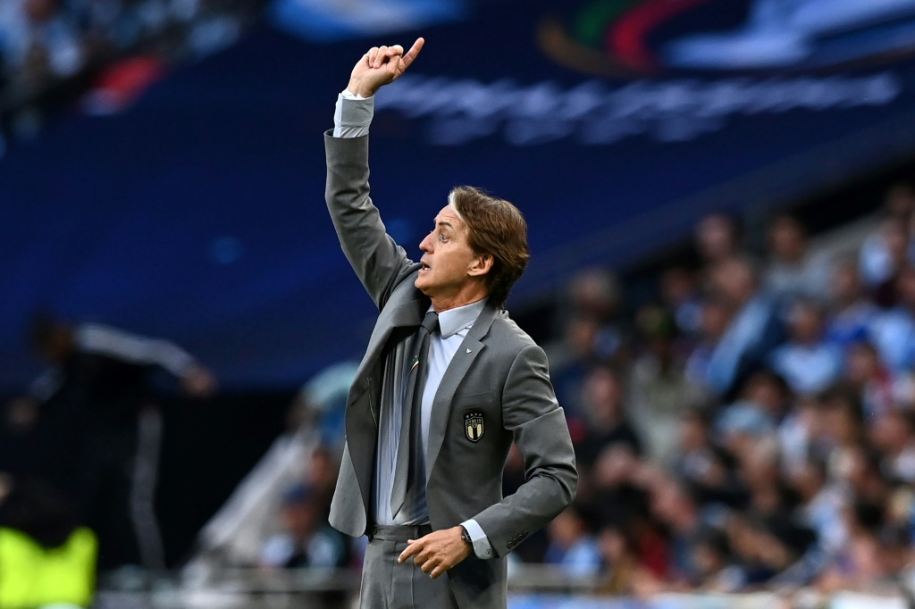 Le sélectionneur national italien Roberto Mancini lors de la "Finalissima" contre l'Argentine le 1er juin 2022 dans le stade de Wembley à Londres
