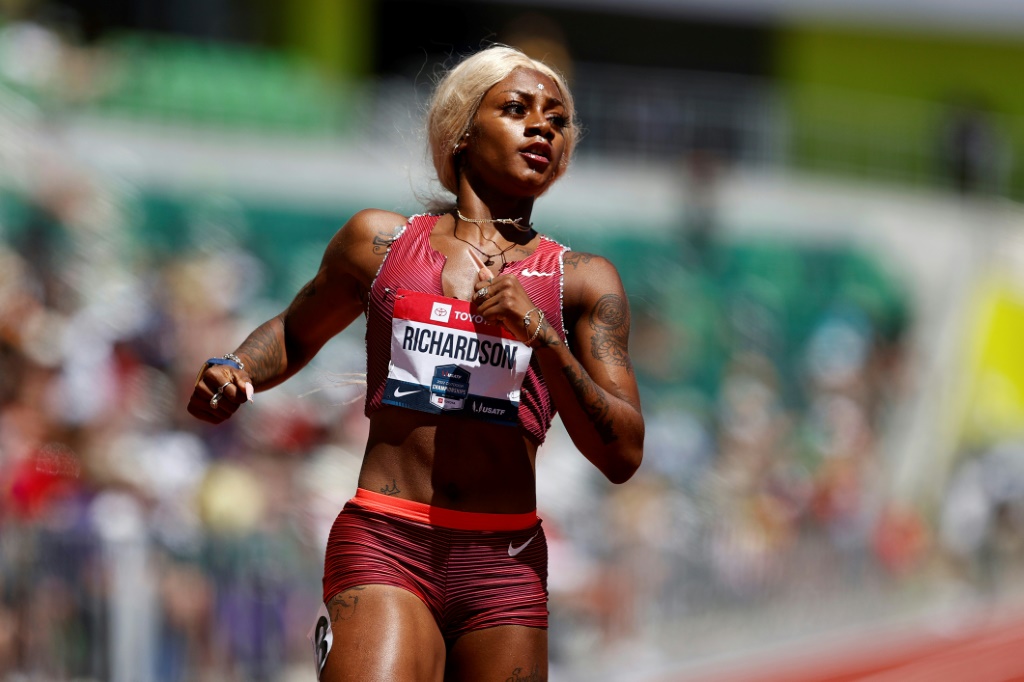 La sprinteuse américaine Sha'Carri Richardson lors des séries du 200 m des Championnats américains d'athlétisme à Eugene