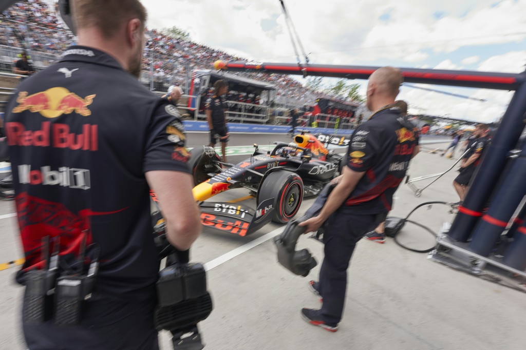 Max Verstappen pulls into the pit during practice ahead of the F1 Grand Prix of Canada at Circuit Gilles Villeneuve on June 17, 2022 in Montreal, Quebec.