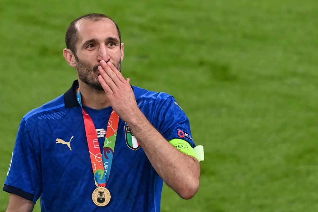 Le capitaine italien Giorgio Chiellini après la victoire en finale de l'Euro contre l'Angleterre le 11 juillet 2021 à Wembley