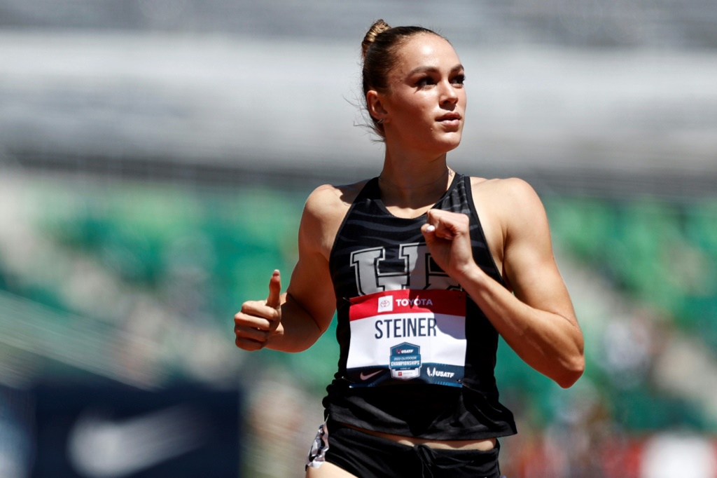Abby Steiner lors du 200 m des Championnats des Etats-Unis d'athlétisme, le 25 juin 2022 à Eugene (Oregon)