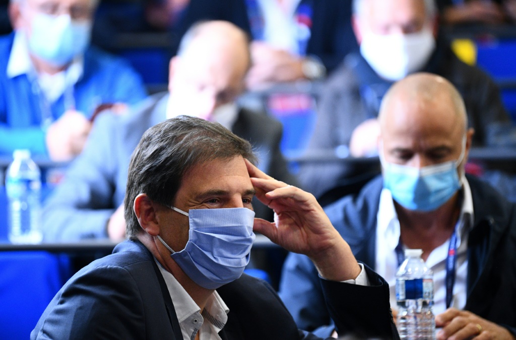 Florian Grill, le président de la Ligue d'Ile-de-France, réagit à sa défaite aux élections à la présidence de la FFR, le 3 octobre 2020 à Marcoussis