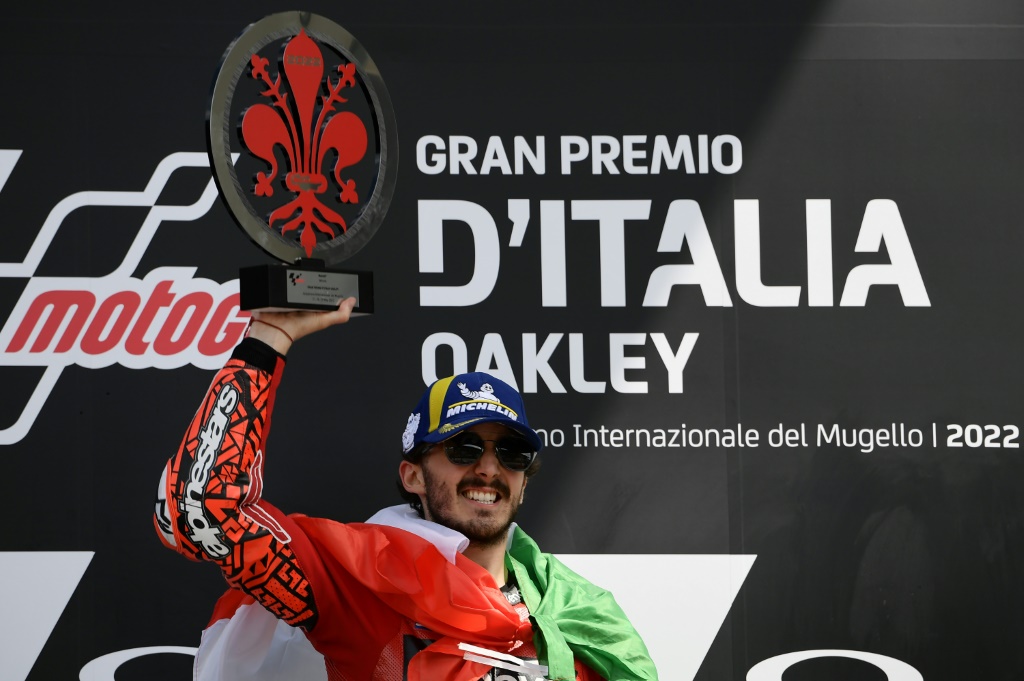 L'Italien Francesco Bagnaia, vainqueur du GP moto d'Italie, le 29 mai 2022 au Mugello
