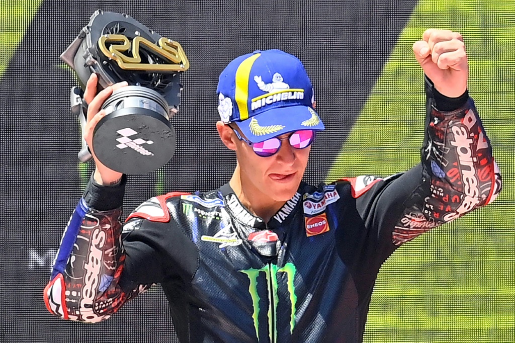 Le pilote moto français Fabio Quartararo vainqueur du GP de Catalogne sur le circuit de Montmeló, le 5 juin 2022