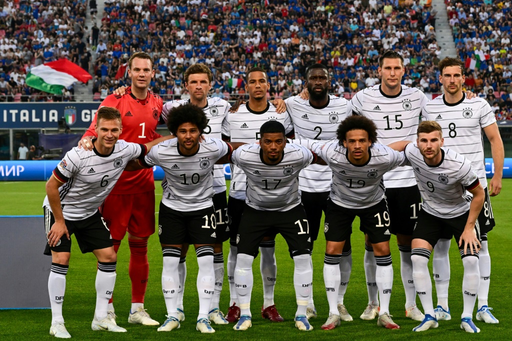 L'équipe d'Allemagne le 4 juin 2022 avant le match de Ligue des nations contre l'Italie (1-1) au stade Renato Dall'Ara de Bologne