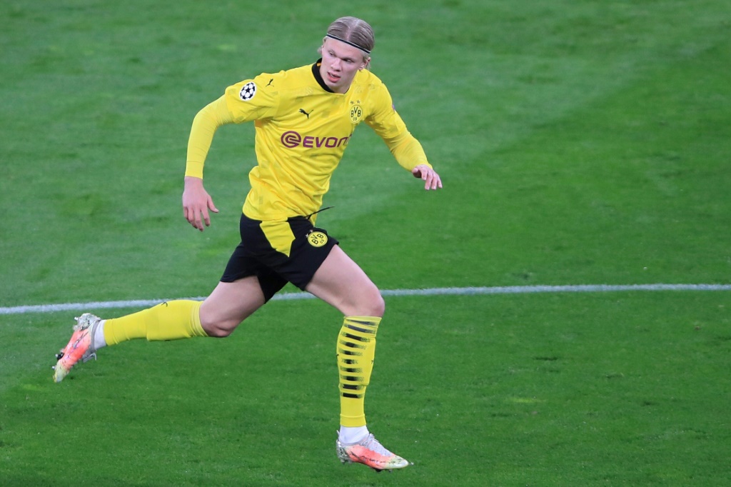 Erling Haaland avec Dortmund contre Manchester City, son futur club, en Ligue des champions en Allemagne, le 14 avril 2021
