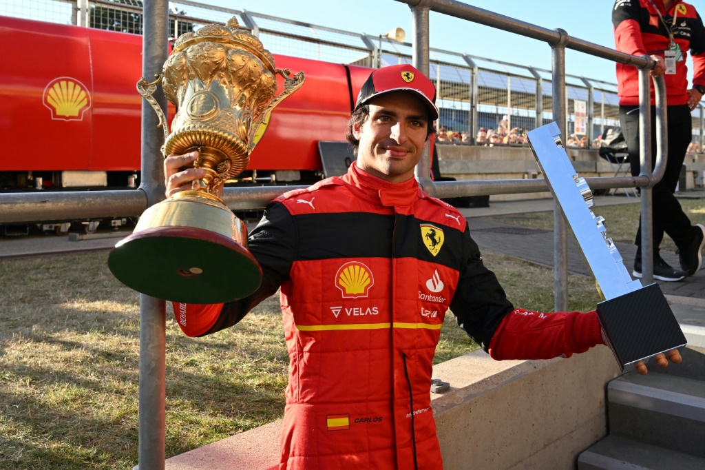L'Espagnol Carlos Sainz Jr vainqueur du GP de Grande-Bretagne avec Ferrari à Silverstone, le 3 juillet 2022