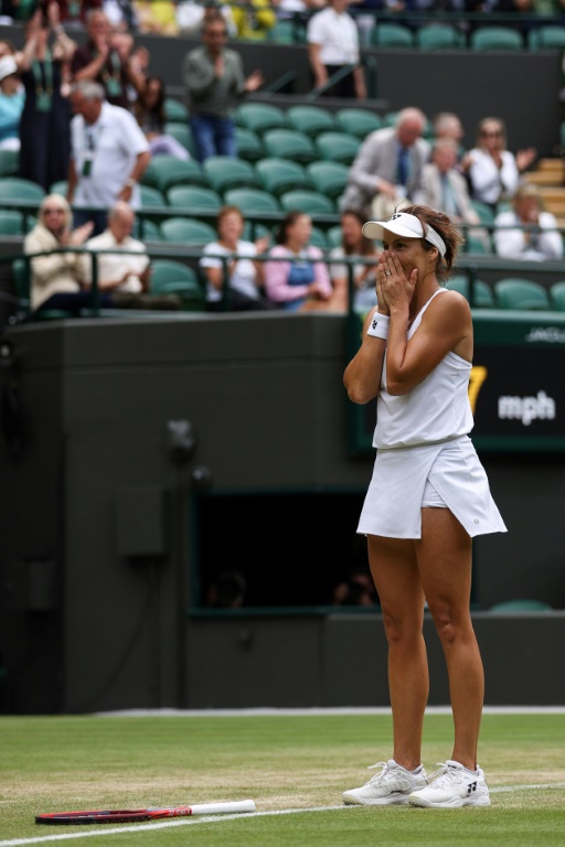 Tatjana Maria après sa victoire en quart de finale de Wimbledon contre sa compatriote allemande Jule Niemeier le 5 juillet 2022