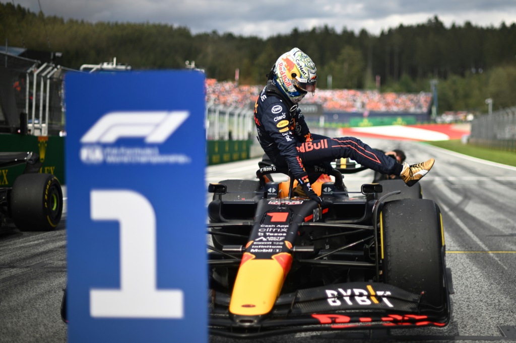 Le pilote néerlandais Max Verstappen après avoir remporté la course sprint du GP de F1 d'Autriche, le 9 juillet 2022