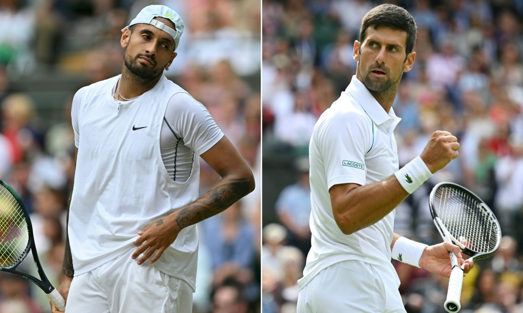 Photomontage des deux finalistes de Wimbledon, l'Australien Nick Kirgios (g) et le Serbe Novak Djokovic