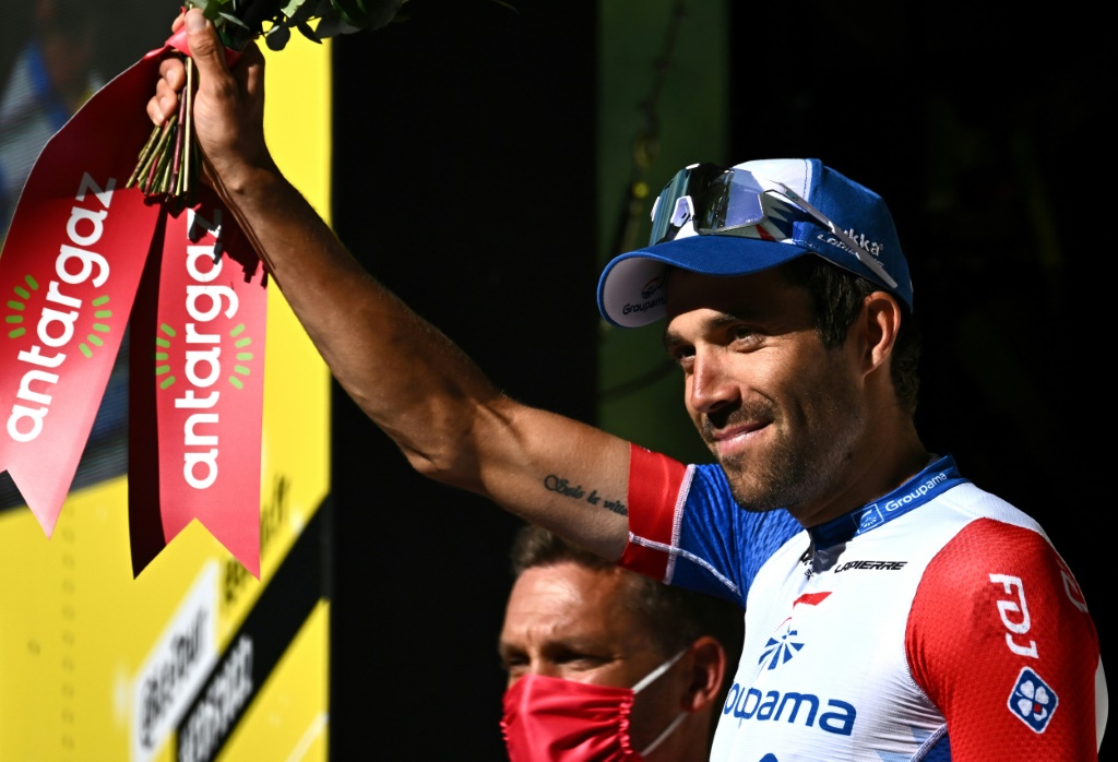 Le Français Thibaud Pinot, Prix de la combativité lors de la 9e étape du Tour de France, le 10 juillet 2022 à Châtel