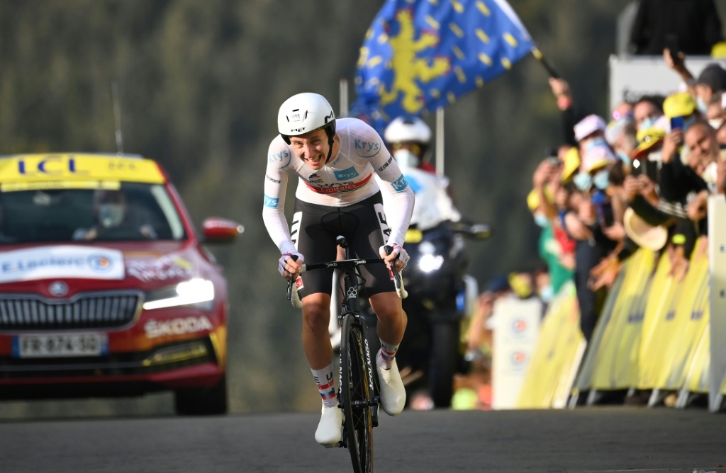 Le Slovène Tadej Pogacar, lors du contre-la-montre de la 20e étape du Tour de France entre Lure et La Planche des Belles Filles, le 19 septembre 2020