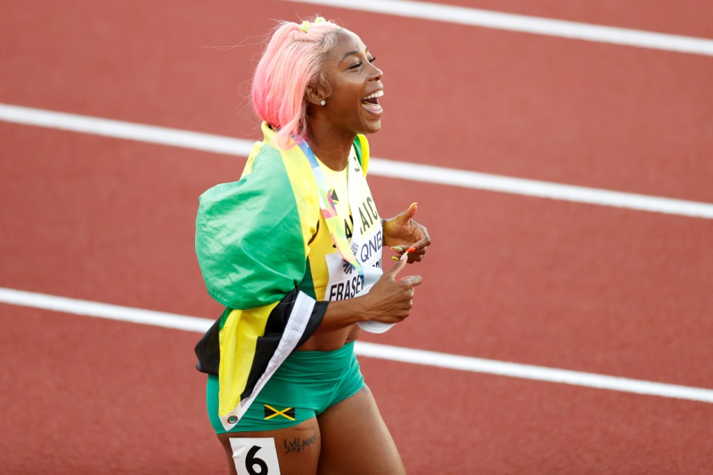 La sprinteuse jamaïcaine Shelly-Ann Fraser-Pryce lors des Mondiaux de Eugene