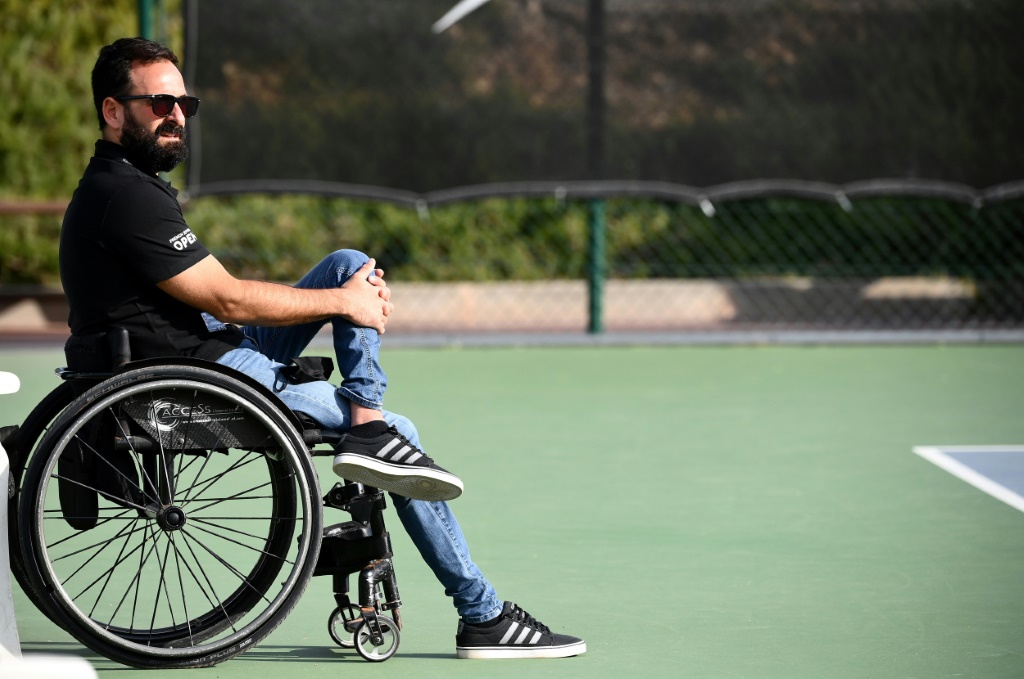 Michaël Jeremiasz, multimédaillé olympique en tennis fauteuil lors de l'Open de la Riviera à Biot, le 29 septembre 2020